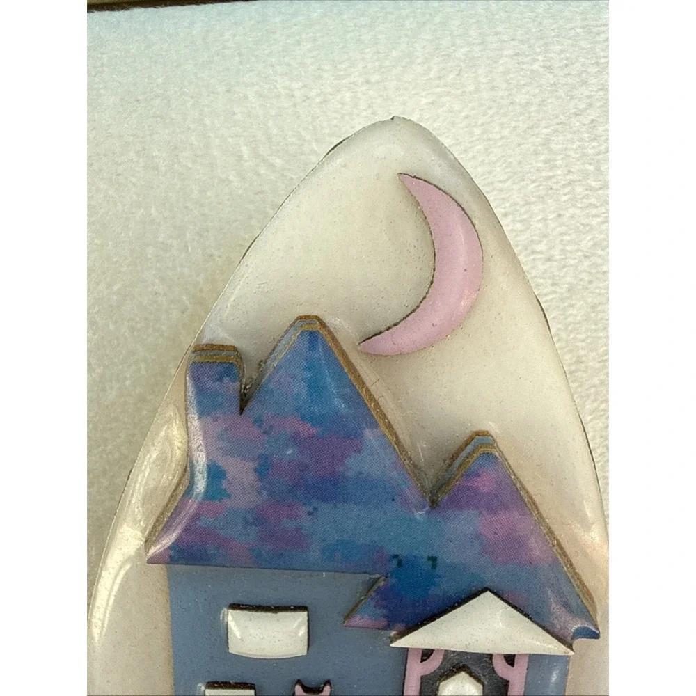 House Pins By Lucinda -Blue, Purple House, Pink Moon, Pink Cat, Night Sky #562